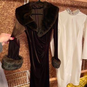 Floor length velvet fur gown dress
